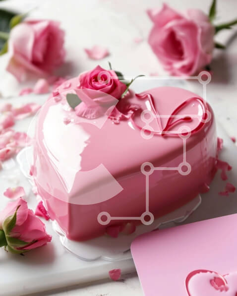 Σετ των 2 Intra Συλλεκτικό Ξύλινο Παζλ Plywood  4mm - Τούρτα του Αγίου Βαλεντίνου σε σχήμα καρδιάς με ροζ τριαντάφυλλα Σε Ξύλινο Κουτί - Διαστάσεις: 10x10 cm – 25 κομμάτια