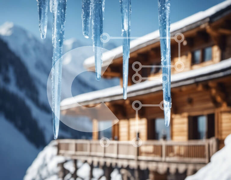 Intra Συλλεκτικό Ξύλινο Παζλ Plywood  4mm - Παγάκια σε ένα ξύλινο σπίτι στα χιονισμένα βουνά Σε Ξύλινο Κουτί - Διαστάσεις: 10x10 cm – 25 κομμάτια