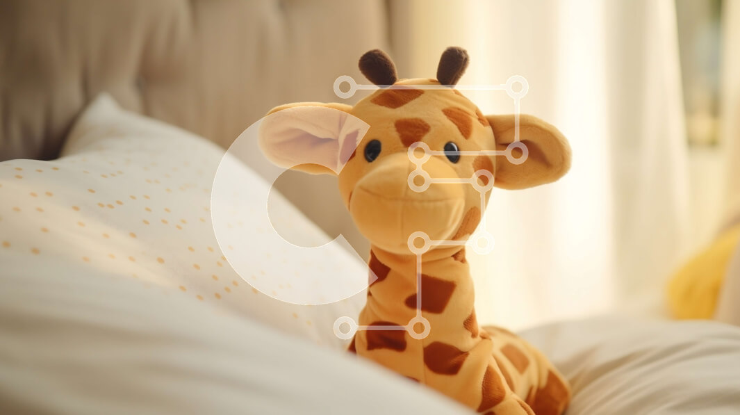 Intra Συλλεκτικό Ξύλινο Παζλ Plywood  4mm - Καμηλοπάρδαλη γεμιστό ζώο που στηρίζεται στο κρεβάτι Σε Ξύλινο Κουτί - Διαστάσεις Puzzle: 10x10 cm – 25 κομμάτια