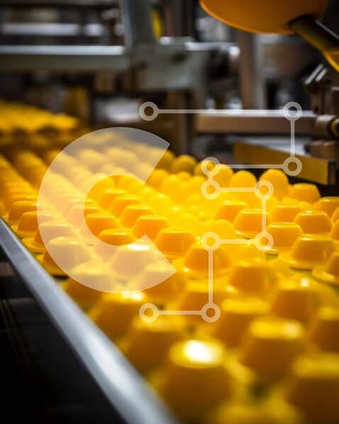 Intra Συλλεκτικό Ξύλινο Παζλ Plywood  4mm - Κίτρινα κύπελλα αυγών στη γραμμή παραγωγής Σε Ξύλινο Κουτί - Διαστάσεις Puzzle: 10x10 cm – 25 κομμάτια