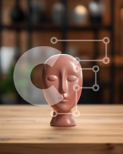 Intra Συλλεκτικό Ξύλινο Παζλ Plywood  4mm - Κεραμικό γλυπτό κεφαλής σε ξύλινο τραπέζι Σε Ξύλινο Κουτί - Διαστάσεις Puzzle: 10x10 cm – 25 κομμάτια