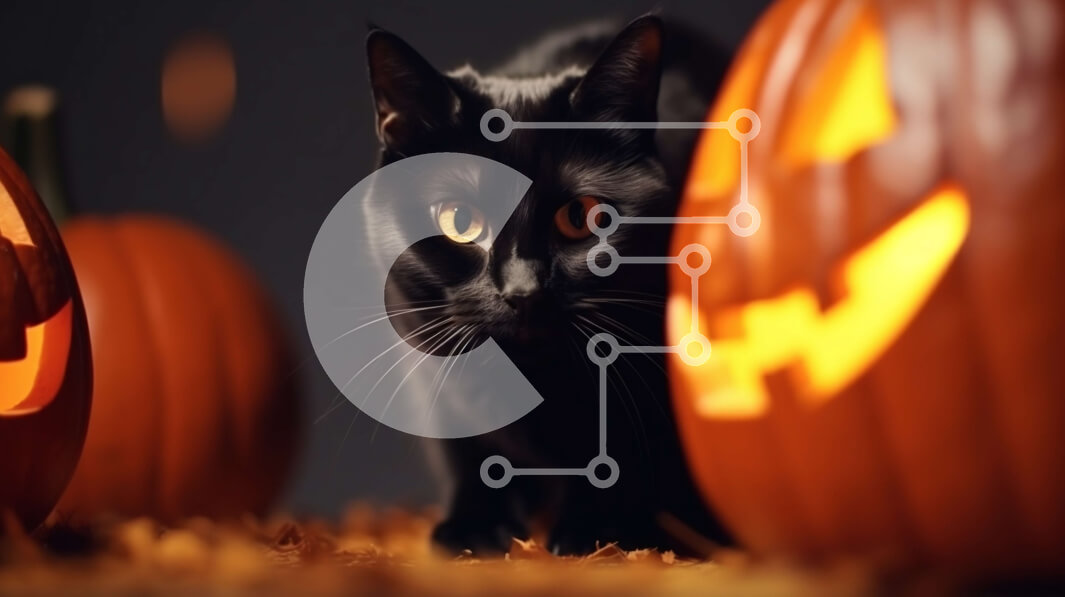 Intra Συλλεκτικό Ξύλινο Παζλ Plywood  4mm - Μαύρη γάτα αποκριάτικη διακόσμηση με κολοκύθες Σε Ξύλινο Κουτί - Διαστάσεις: 10x10 cm – 25 κομμάτια