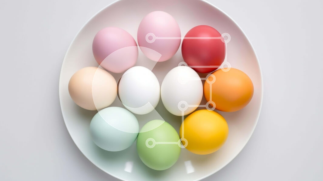 Σετ των 2 Intra Συλλεκτικό Ξύλινο Παζλ Plywood  4mm - Ζωηρόχρωμα αυγά Πάσχας σε ένα άσπρο πιάτο Σε Ξύλινο Κουτί - Διαστάσεις: 10x10 cm – 25 κομμάτια