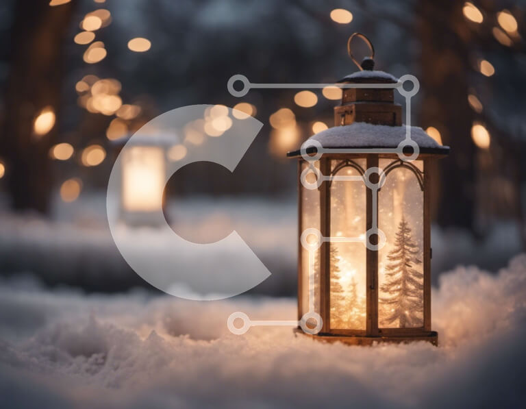 Intra Συλλεκτικό Ξύλινο Παζλ Plywood  4mm - Winter Wonderland: Snowy Lanterns in the Forest Σε Ξύλινο Κουτί - Διαστάσεις: 10x10 cm – 25 κομμάτια