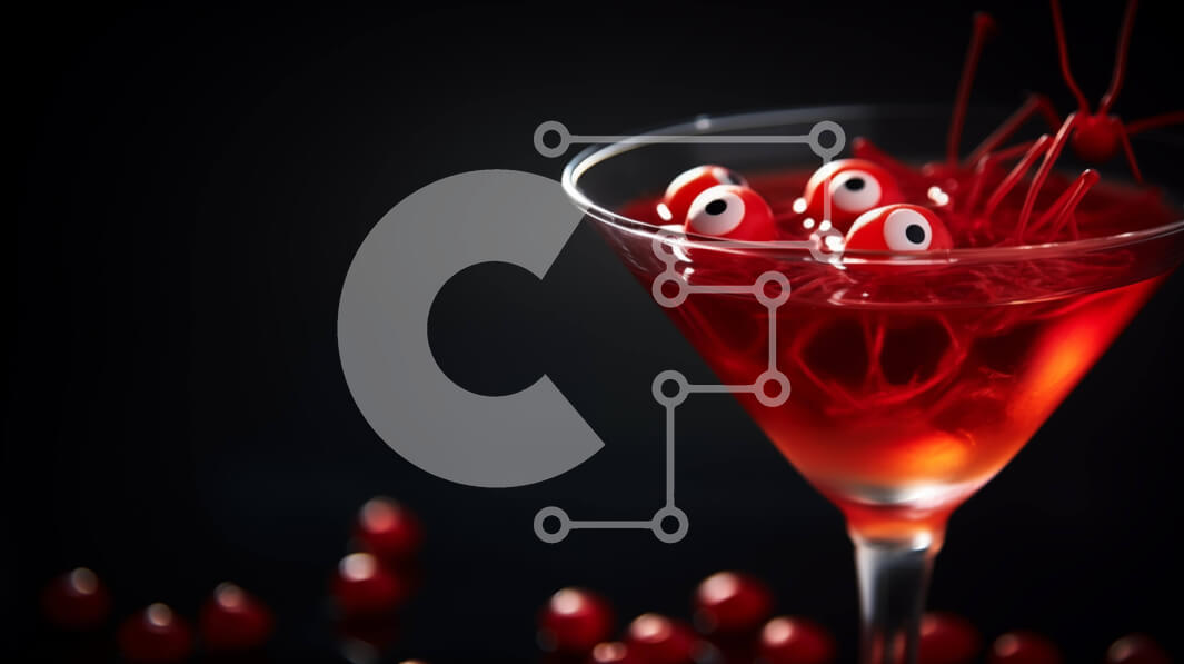 Σετ των 2 Intra Συλλεκτικό Ξύλινο Παζλ Plywood  4mm - Μαρτίνι κόκκινου κρασιού με θέμα το Halloween με βολβούς ματιών και βατόμουρα Σε Ξύλινο Κουτί - Διαστάσεις: 10x10 cm – 25 κομμάτια