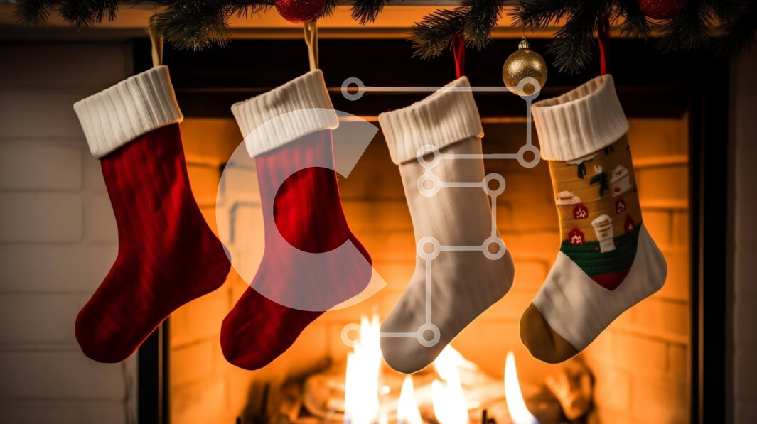 Intra Συλλεκτικό Ξύλινο Παζλ Plywood  4mm - Χριστουγεννιάτικες γιορτινές κάλτσες που κρέμονται από το τζάκι Σε Ξύλινο Κουτί - Διαστάσεις: 10x10 cm – 25 κομμάτια