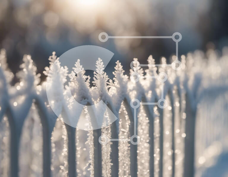 Intra Συλλεκτικό Ξύλινο Παζλ Plywood  4mm - Χιονισμένος φράκτης με αντανάκλαση του ηλιακού φωτός Σε Ξύλινο Κουτί - Διαστάσεις: 10x10 cm – 25 κομμάτια