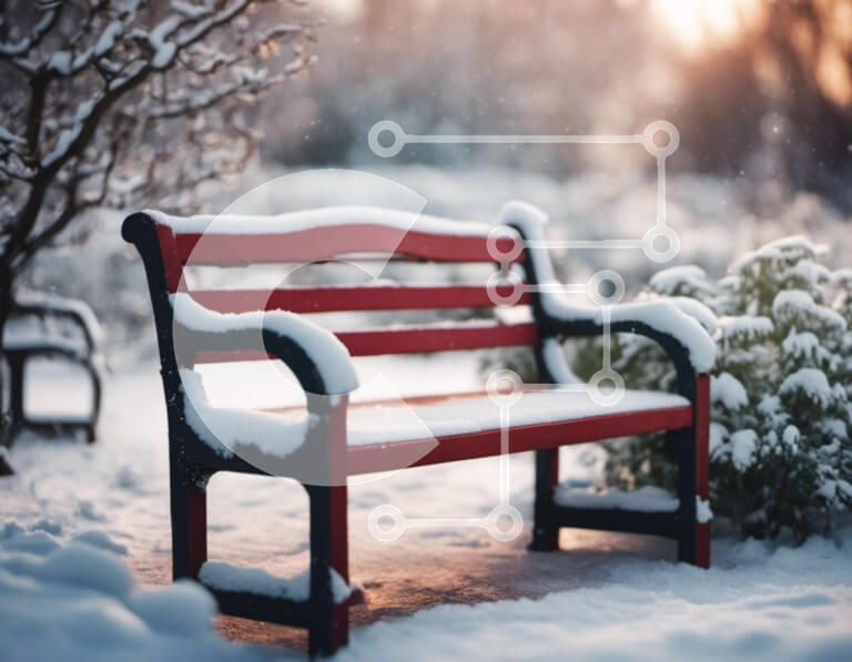 Intra Συλλεκτικό Ξύλινο Παζλ Plywood  4mm - Κόκκινος πάγκος πάρκου καλυμμένος με χιόνι Σε Ξύλινο Κουτί - Διαστάσεις Puzzle: 10x10 cm – 25 κομμάτια