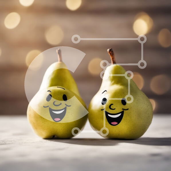 Σετ των 2 Intra Συλλεκτικό Ξύλινο Παζλ Plywood  4mm - Δύο χαμογελαστά αχλάδια σε ένα τραπέζι με πολύχρωμα φώτα Σε Ξύλινο Κουτί - Διαστάσεις: 10x10 cm – 25 κομμάτια