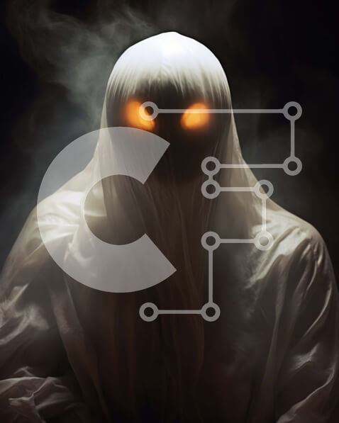 Intra Συλλεκτικό Ξύλινο Παζλ Plywood  4mm - Απόκοσμο φάντασμα με λαμπερά πορτοκαλί μάτια στο σκοτάδι Σε Ξύλινο Κουτί - Διαστάσεις: 10x10 cm – 25 κομμάτια