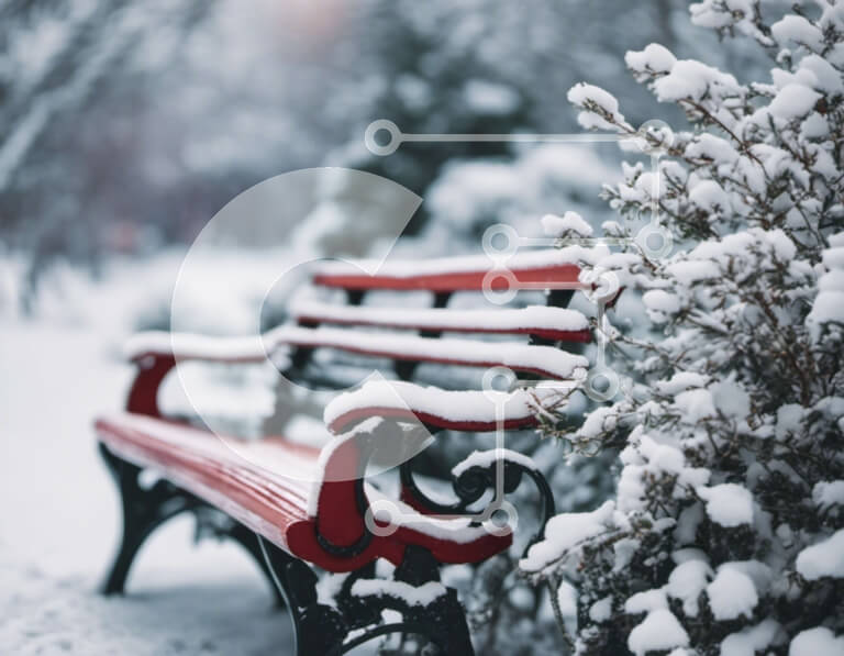 Intra Συλλεκτικό Ξύλινο Παζλ Plywood  4mm - Γαλήνια χειμερινή σκηνή: Κόκκινο πάγκο στο χιόνι Σε Ξύλινο Κουτί - Διαστάσεις: 10x10 cm – 25 κομμάτια