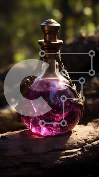 Σετ των 2 Intra Συλλεκτικό Ξύλινο Παζλ Plywood  4mm - Σαγηνευτική εικόνα μωβ υγρού σε γυάλινο μπουκάλι σε ένα γαλήνιο δάσος Σε Ξύλινο Κουτί - Διαστάσεις: 10x10 cm – 25 κομμάτια