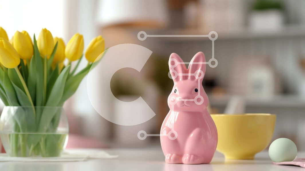 Intra Συλλεκτικό Ξύλινο Παζλ Plywood  4mm - Ειδώλιο λαγουδάκι του Πάσχα και τουλίπες στο τραπέζι Σε Ξύλινο Κουτί - Διαστάσεις: 10x10 cm – 25 κομμάτια