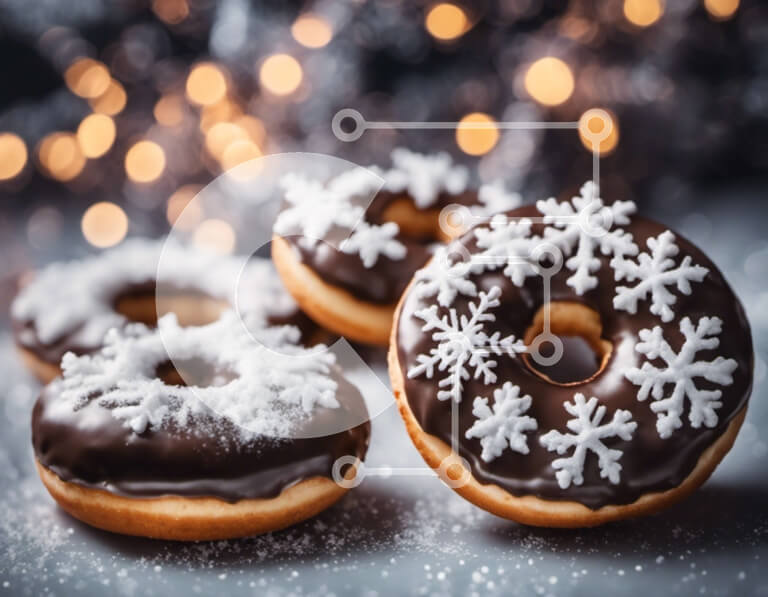 Σετ των 2 Intra Συλλεκτικό Ξύλινο Παζλ Plywood  4mm - Νόστιμα ντόνατς σοκολάτας με νιφάδες χιονιού σε γκρι φόντο Σε Ξύλινο Κουτί - Διαστάσεις: 10x10 cm – 25 κομμάτια