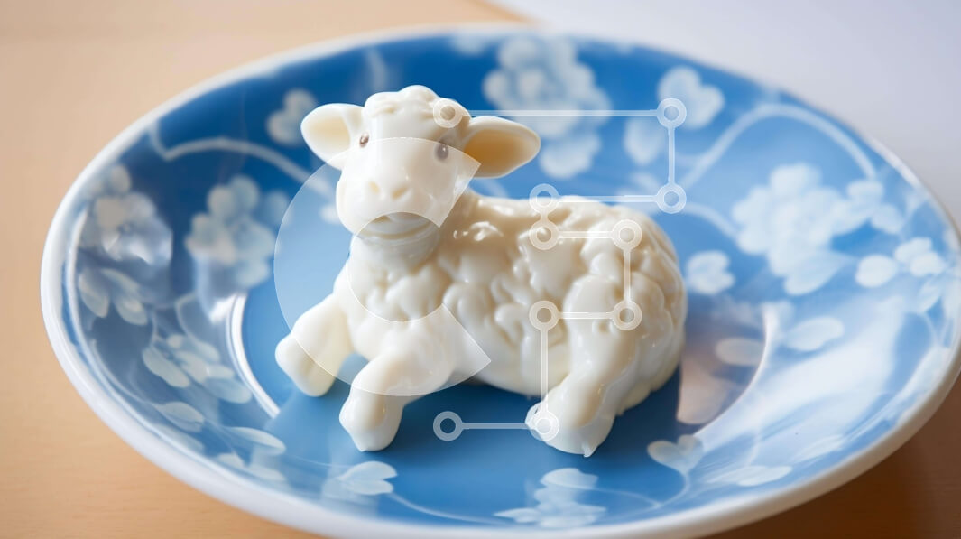 Intra Συλλεκτικό Ξύλινο Παζλ Plywood  4mm - Μπλε και άσπρο κεραμικό πιάτο με ειδώλιο προβάτου Σε Ξύλινο Κουτί - Διαστάσεις: 10x10 cm – 25 κομμάτια