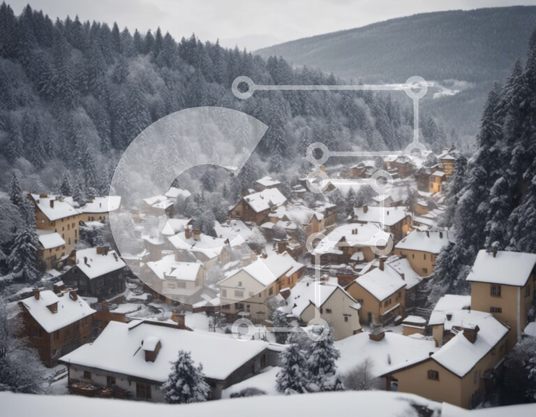 Intra Συλλεκτικό Ξύλινο Παζλ Plywood  4mm - Χιονισμένο χωριό στα βουνά Σε Ξύλινο Κουτί - Διαστάσεις: 10x10 cm – 25 κομμάτια