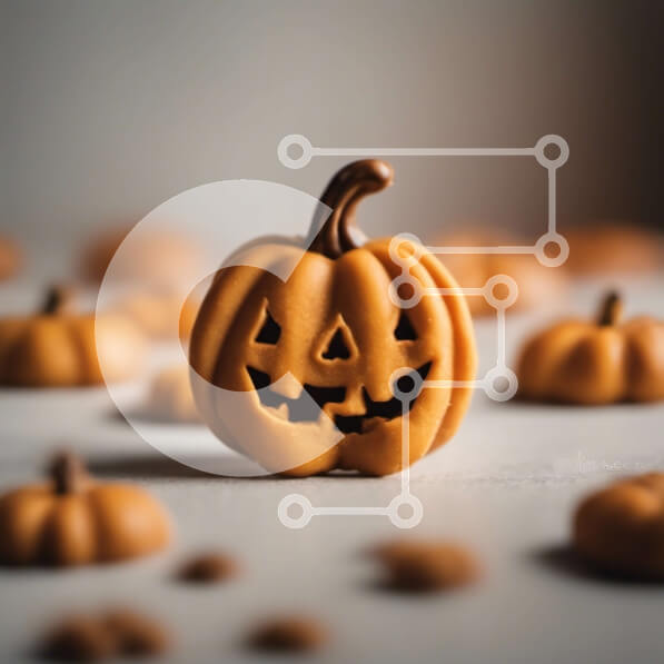 Σετ των 2 Intra Συλλεκτικό Ξύλινο Παζλ Plywood  4mm - Αποκριάτικο μπισκότο σε σχήμα κολοκύθας που περιβάλλεται από άλλα μπισκότα Σε Ξύλινο Κουτί - Διαστάσεις: 10x10 cm – 25 κομμάτια