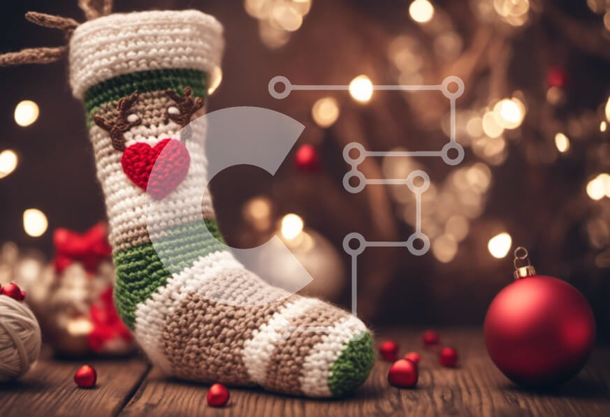 Intra Συλλεκτικό Ξύλινο Παζλ Plywood  4mm - Κροσέ κάλτσα με διακοσμητική καρδιά και σχέδιο τάρανδου Σε Ξύλινο Κουτί - Διαστάσεις: 10x10 cm – 25 κομμάτια