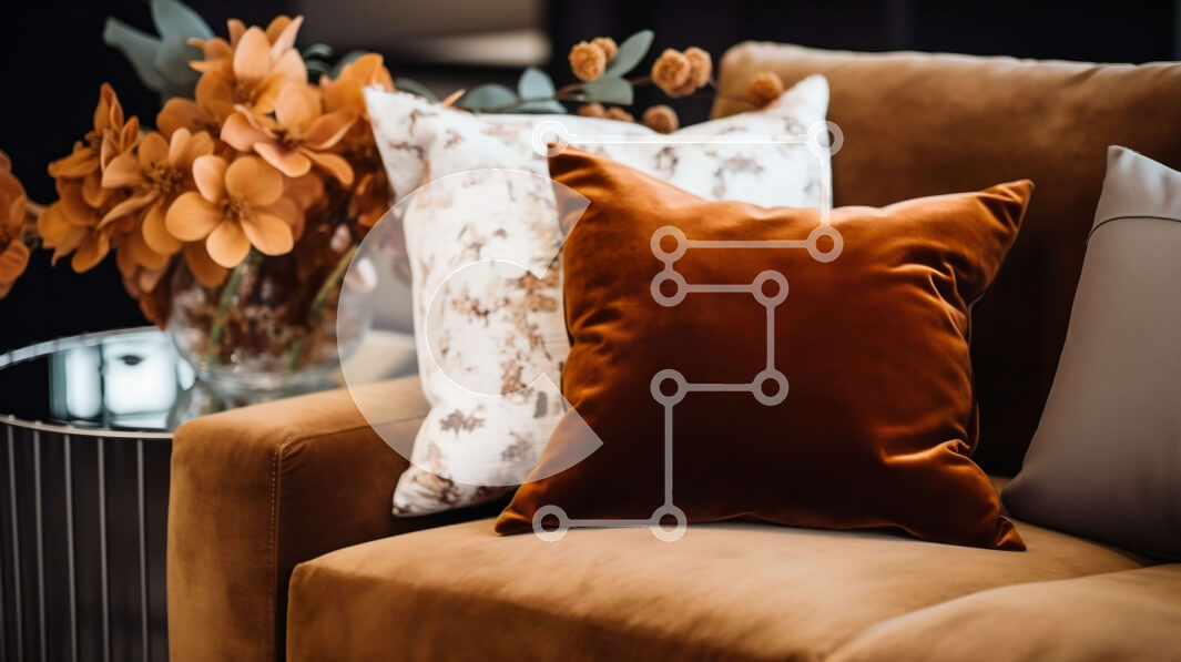 Intra Συλλεκτικό Ξύλινο Παζλ Plywood  4mm - Καφέ καναπές με πορτοκαλί μαξιλάρια και βάζο με λουλούδια Σε Ξύλινο Κουτί - Διαστάσεις Puzzle: 10x10 cm – 25 κομμάτια