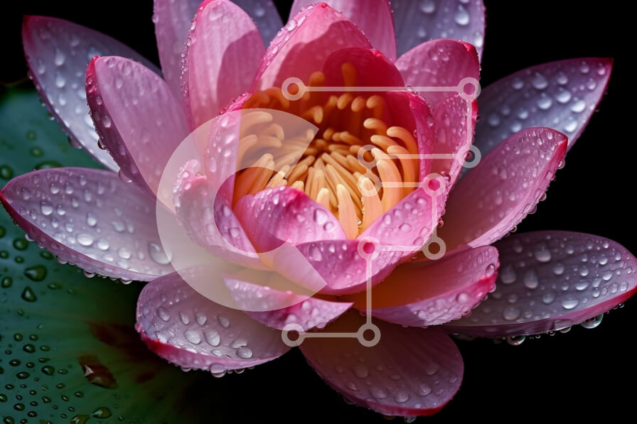 Intra Συλλεκτικό Ξύλινο Παζλ Plywood  4mm - Όμορφη εικόνα ενός ροζ λουλουδιού λωτού με σταγονίδια νερού σε ένα μαξιλάρι κρίνου Σε Ξύλινο Κουτί - Διαστάσεις: 10x10 cm – 25 κομμάτια