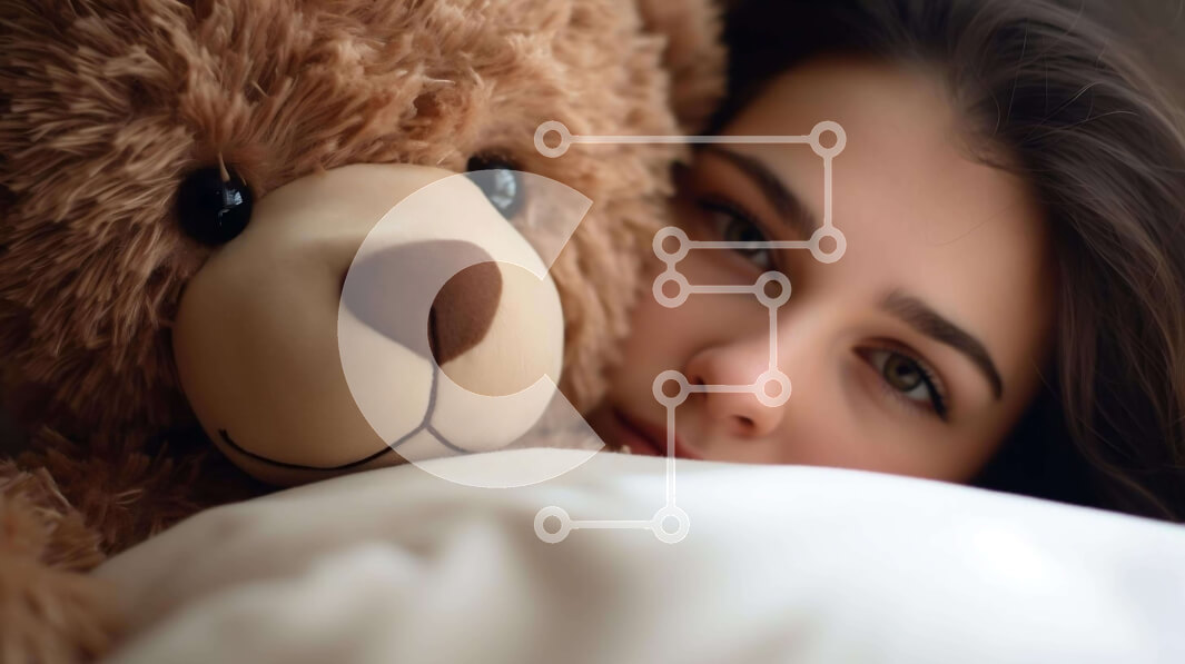 Intra Συλλεκτικό Ξύλινο Παζλ Plywood  4mm - Νεαρή γυναίκα ξαπλωμένη στο κρεβάτι με αρκουδάκι Σε Ξύλινο Κουτί - Διαστάσεις Puzzle: 10x10 cm – 25 κομμάτια