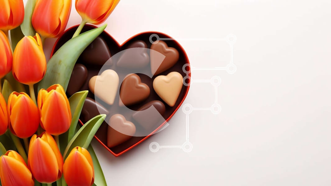 Intra Συλλεκτικό Ξύλινο Παζλ Plywood  4mm - Κουτί σοκολάτας σε σχήμα καρδιάς για την ημέρα του Αγίου Βαλεντίνου και πορτοκαλί τουλίπες Σε Ξύλινο Κουτί - Διαστάσεις: 10x10 cm – 25 κομμάτια