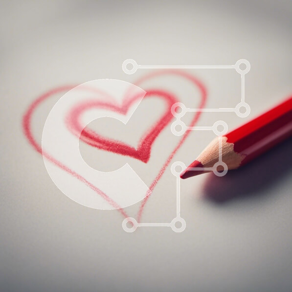 Intra Συλλεκτικό Ξύλινο Παζλ Plywood  4mm - Κόκκινη καρδιά σχέδιο με χρωματιστό μολύβι Σε Ξύλινο Κουτί - Διαστάσεις Puzzle: 10x10 cm – 25 κομμάτια