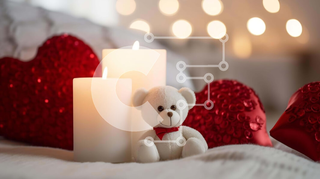 Intra Συλλεκτικό Ξύλινο Παζλ Plywood  4mm - Αρκουδάκι και κεριά για την ημέρα του Αγίου Βαλεντίνου με στολίδια με κόκκινη καρδιά Σε Ξύλινο Κουτί - Διαστάσεις: 10x10 cm – 25 κομμάτια