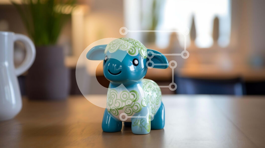 Intra Συλλεκτικό Ξύλινο Παζλ Plywood  4mm - Μπλε και πράσινο παιχνίδι ειδώλιο προβάτου σε δρύινο ξύλινο τραπέζι Σε Ξύλινο Κουτί - Διαστάσεις: 10x10 cm – 25 κομμάτια