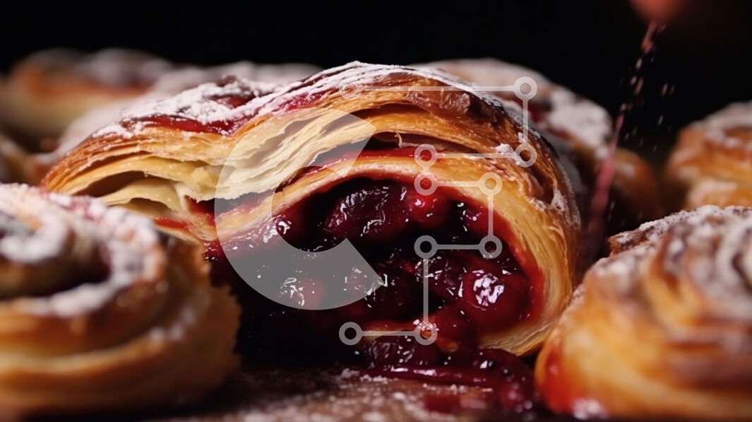 Σετ των 2 Intra Συλλεκτικό Ξύλινο Παζλ Plywood  4mm - Κρουασάν με γέμιση Cranberry και ζάχαρη άχνη Σε Ξύλινο Κουτί - Διαστάσεις: 10x10 cm – 25 κομμάτια