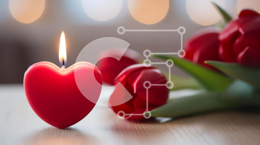 Intra Συλλεκτικό Ξύλινο Παζλ Plywood  4mm - Διακόσμηση του Αγίου Βαλεντίνου με κερί σε σχήμα καρδιάς και κόκκινες τουλίπες Σε Ξύλινο Κουτί - Διαστάσεις: 10x10 cm – 25 κομμάτια