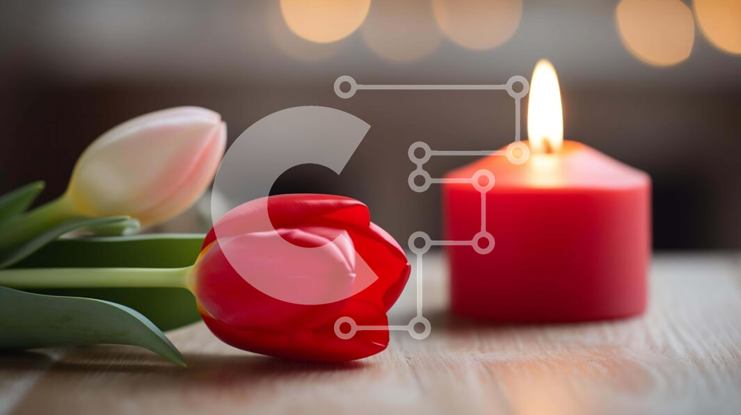 Intra Συλλεκτικό Ξύλινο Παζλ Plywood  4mm - Δύο κόκκινες τουλίπες και κερί σε πρώτο πλάνο Σε Ξύλινο Κουτί - Διαστάσεις: 10x10 cm – 25 κομμάτια