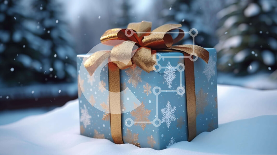 Intra Συλλεκτικό Ξύλινο Παζλ Plywood  4mm - Εορταστικό κουτί δώρου στο χιόνι με χρυσές κορδέλες και φιόγκους Σε Ξύλινο Κουτί - Διαστάσεις: 10x10 cm – 25 κομμάτια