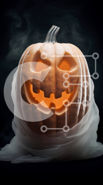 Intra Συλλεκτικό Ξύλινο Παζλ Plywood  4mm - Φωτισμένη κολοκύθα αποκριών καλυμμένη με καπνό Σε Ξύλινο Κουτί - Διαστάσεις Puzzle: 10x10 cm – 25 κομμάτια