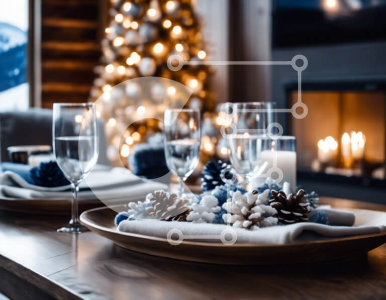 Intra Συλλεκτικό Ξύλινο Παζλ Plywood  4mm - Σετ γιορτινό γιορτινό τραπέζι με τζάκι Σε Ξύλινο Κουτί - Διαστάσεις: 10x10 cm – 25 κομμάτια