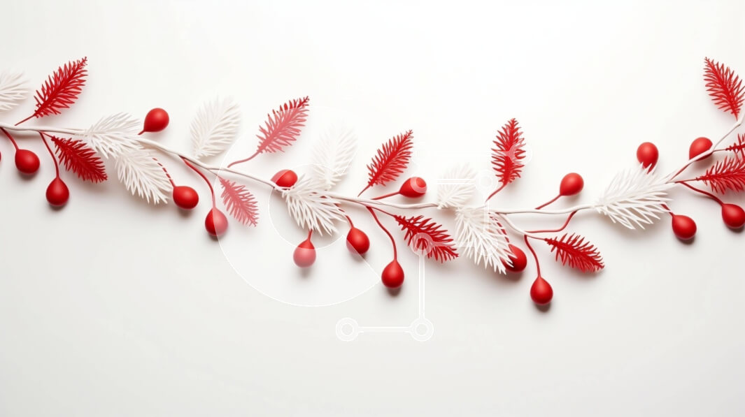 Intra Συλλεκτικό Ξύλινο Παζλ Plywood  4mm - Κόκκινα και λευκά κλαδιά σε άσπρο φόντο Σε Ξύλινο Κουτί - Διαστάσεις Puzzle: 10x10 cm – 25 κομμάτια