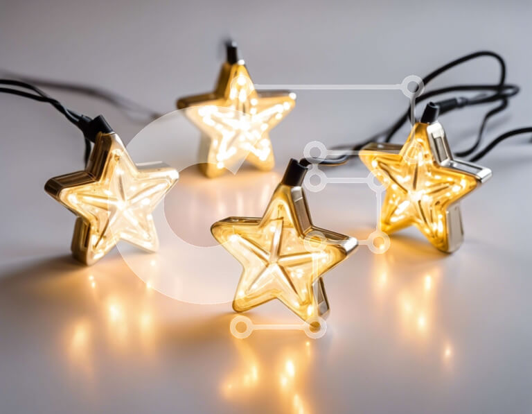 Intra Συλλεκτικό Ξύλινο Παζλ Plywood  4mm - Χρυσά φώτα αστεριών σε λευκό φόντο Σε Ξύλινο Κουτί - Διαστάσεις Puzzle: 10x10 cm – 25 κομμάτια