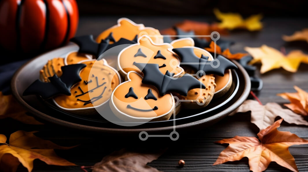 Intra Συλλεκτικό Ξύλινο Παζλ Plywood  4mm - Μπισκότα με θέμα το Halloween σε ένα σκούρο ξύλινο τραπέζι Σε Ξύλινο Κουτί - Διαστάσεις Puzzle: 10x10 cm – 25 κομμάτια