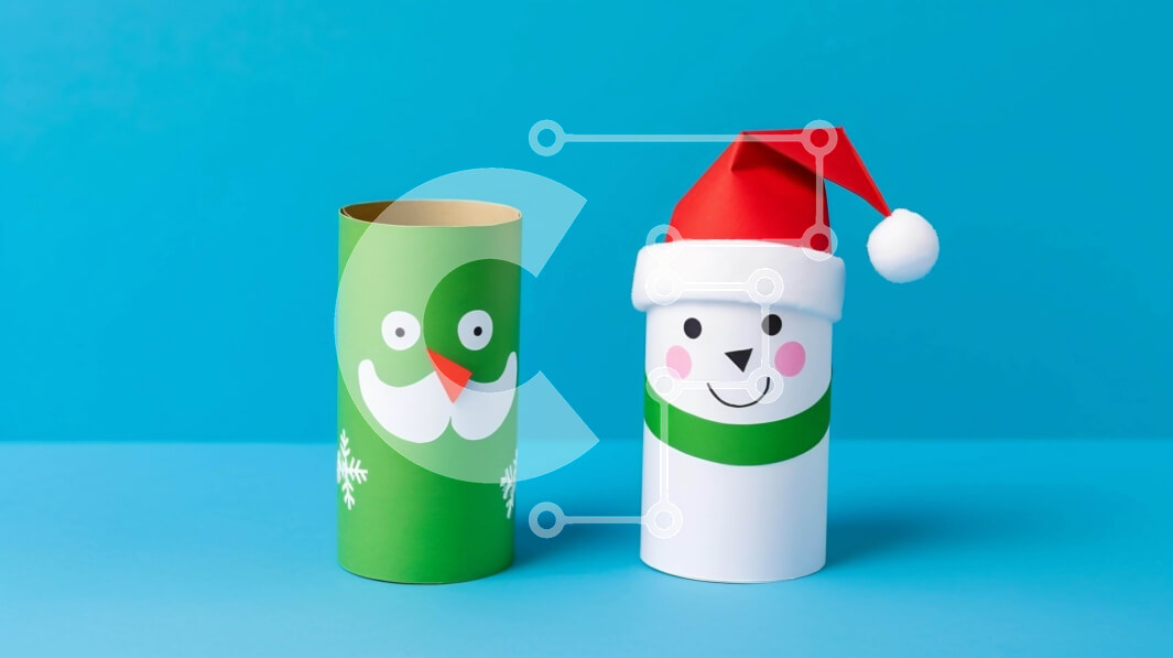 Intra Συλλεκτικό Ξύλινο Παζλ Plywood  4mm - Εορταστικός χάρτινος σωλήνας στολισμός με χιονάνθρωπο και ξωτικό Σε Ξύλινο Κουτί - Διαστάσεις Puzzle: 10x10 cm – 25 κομμάτια