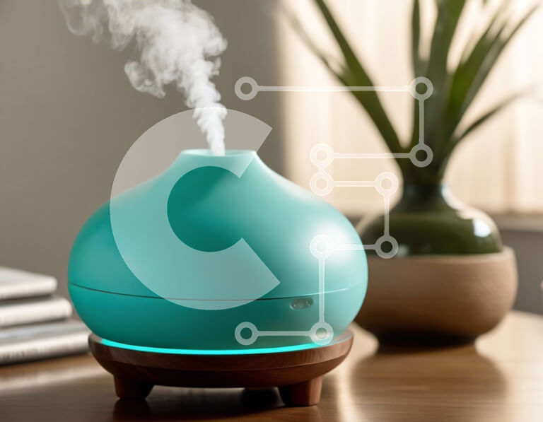 Intra Συλλεκτικό Ξύλινο Παζλ Plywood  4mm - Διαχύτης με γαλαζοπράσινο χρώμα σε ξύλινο τραπέζι Σε Ξύλινο Κουτί - Διαστάσεις: 10x10 cm – 25 κομμάτια