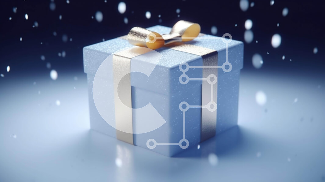 Intra Συλλεκτικό Ξύλινο Παζλ Plywood  4mm - Μπλε κουτί δώρου με χρυσές κορδέλες σε φόντο νιφάδες χιονιού Σε Ξύλινο Κουτί - Διαστάσεις: 10x10 cm – 25 κομμάτια