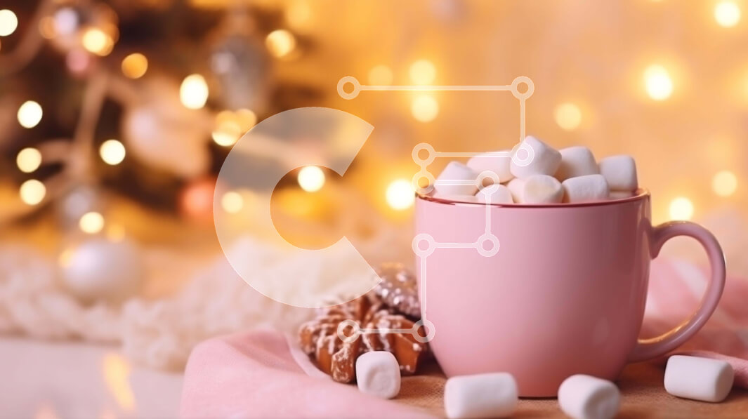 Intra Συλλεκτικό Ξύλινο Παζλ Plywood  4mm - Εορταστική ροζ κούπα με Marshmallows στο διακοσμημένο τραπέζι Σε Ξύλινο Κουτί - Διαστάσεις Puzzle: 10x10 cm – 25 κομμάτια