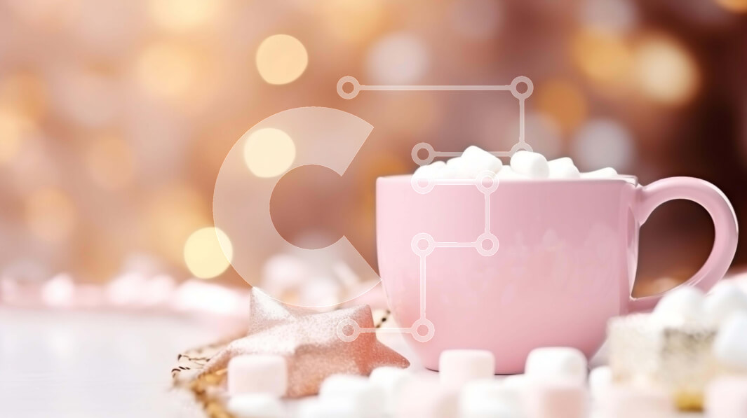 Intra Συλλεκτικό Ξύλινο Παζλ Plywood  4mm - Ροζ κούπα με Marshmallows, αστέρια και νιφάδες χιονιού Σε Ξύλινο Κουτί - Διαστάσεις Puzzle: 10x10 cm – 25 κομμάτια