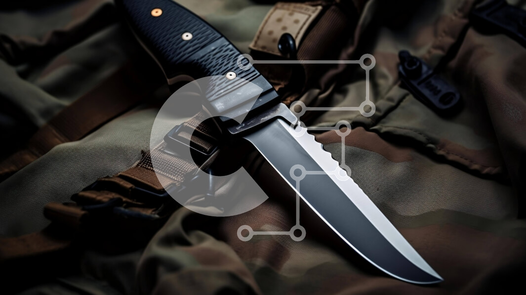 Intra Συλλεκτικό Ξύλινο Παζλ Plywood  4mm - Μαχαίρι σε καμουφλαρισμένο σακίδιο πλάτης Σε Ξύλινο Κουτί - Διαστάσεις: 10x10 cm – 25 κομμάτια