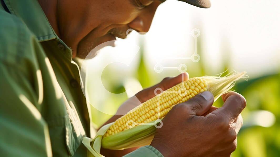 Intra Συλλεκτικό Ξύλινο Παζλ Plywood  4mm - Άτομο που κρατά το στάχυ του καλαμποκιού σε ένα χωράφι Σε Ξύλινο Κουτί - Διαστάσεις: 10x10 cm – 25 κομμάτια