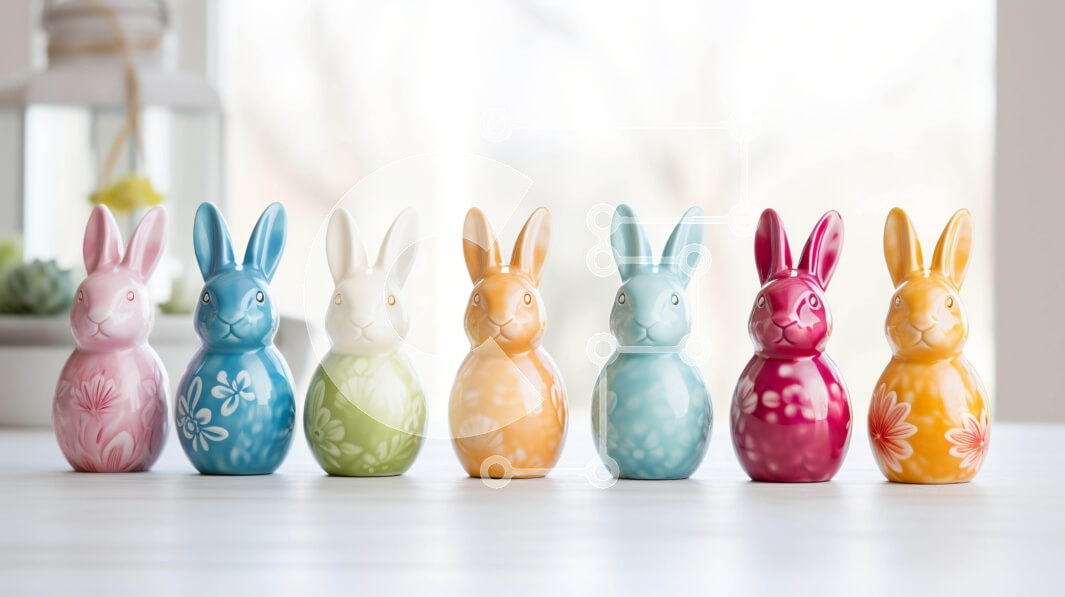 Intra Συλλεκτικό Ξύλινο Παζλ Plywood  4mm - Πολύχρωμα κεραμικά ειδώλια λαγουδάκι για πασχαλινή διακόσμηση Σε Ξύλινο Κουτί - Διαστάσεις Puzzle: 10x10 cm – 25 κομμάτια