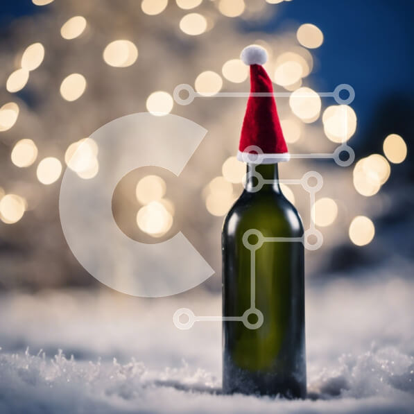 Intra Συλλεκτικό Ξύλινο Παζλ Plywood  4mm - Χριστουγεννιάτικο μπουκάλι κρασιού με καπέλο Άγιου Βασίλη Σε Ξύλινο Κουτί - Διαστάσεις: 10x10 cm – 25 κομμάτια