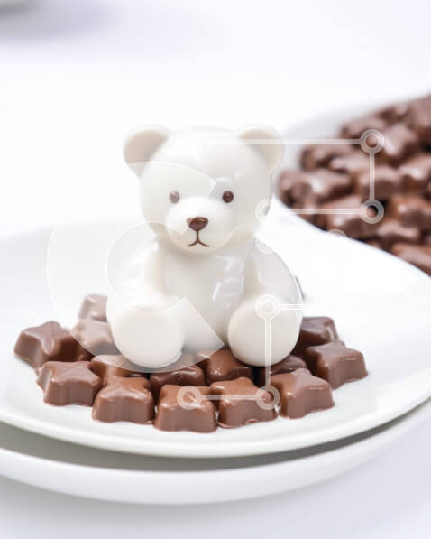 Σετ των 2 Intra Συλλεκτικό Ξύλινο Παζλ Plywood  4mm - Αρκουδάκια με σοκολάτα και τετράγωνα σε λευκό πιάτο Σε Ξύλινο Κουτί - Διαστάσεις: 10x10 cm – 25 κομμάτια