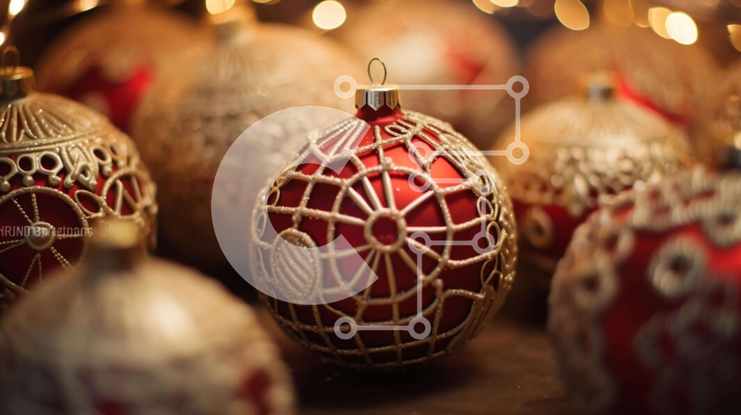 Intra Συλλεκτικό Ξύλινο Παζλ Plywood  4mm - Ομάδα από κόκκινα και χρυσά στολίδια με φώτα Σε Ξύλινο Κουτί - Διαστάσεις: 10x10 cm – 25 κομμάτια