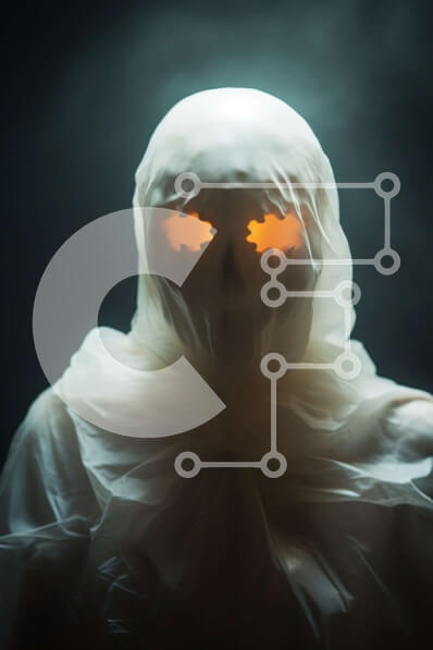 Intra Συλλεκτικό Ξύλινο Παζλ Plywood  4mm - Πρόσωπο με λευκή στολή με πορτοκαλί μάσκα Σε Ξύλινο Κουτί - Διαστάσεις Puzzle: 10x10 cm – 25 κομμάτια